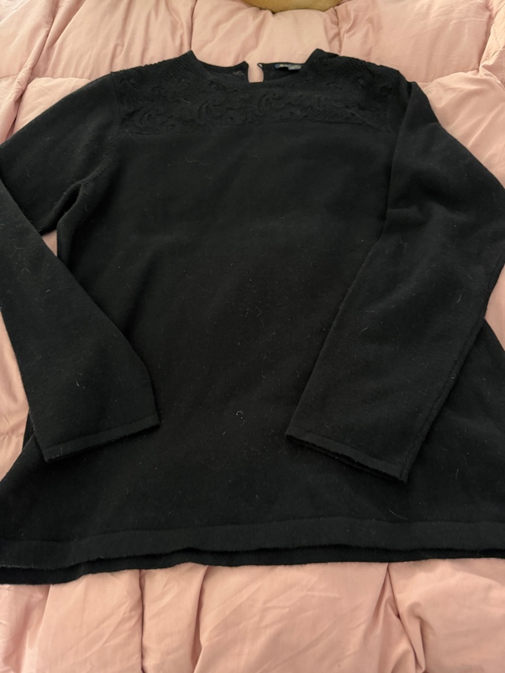 Brooks Brothers Black Lace-Yoke Crewneck Sweater